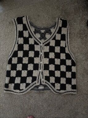 Crochet checkered sweater vest